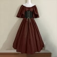 thumbnail image 2 of Gibobby Vestidos elegantes Disfraz medieval para mujer Vestido de camisa irlandesa con manga de trompeta con corsé Vestido tradicional Halloween Mujer M Disfraces de cosplay（Café， L), 2 of 3