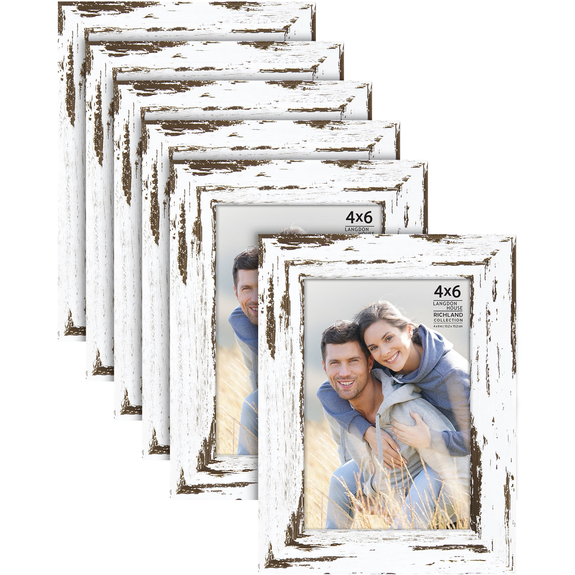 Langdon House 4x6 Distressed White Picture Frames, Farmhouse Style, 6 Pack, Richland Collection (US Company)