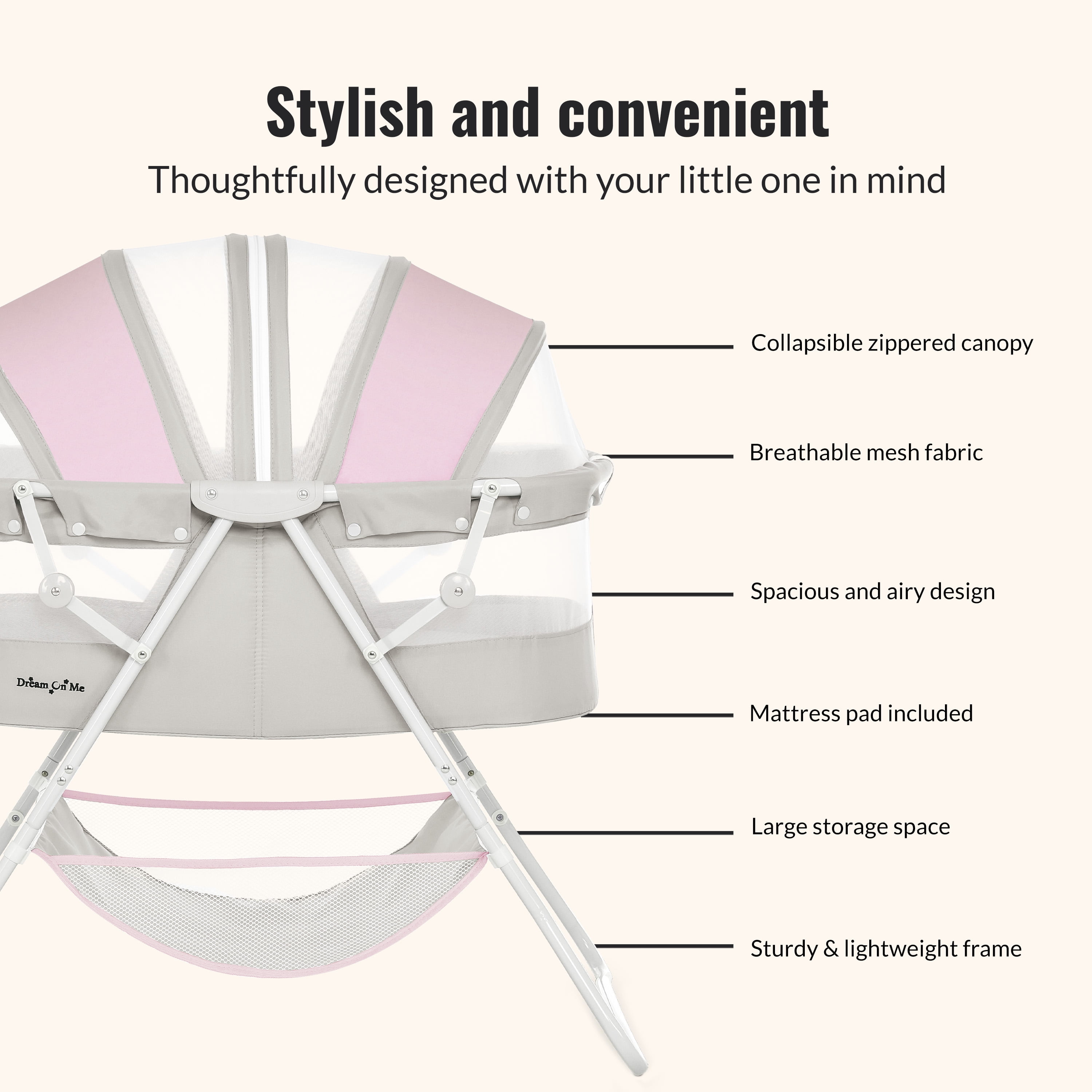Dream On Me Karley, Portable, Lightweight, Folding Bassinet, Foldable Bassinet