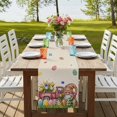 thumbnail image 4 of Spring Easter Gnomes Table Runner, Red Truck Colorful Eggs Botanical Washable Cotton Linen Table Runners 90 Inches Long, Dresser Scarf Runner for Dining/Coffee/Kitchen/Hallway Tables 13''x90'', 4 of 9