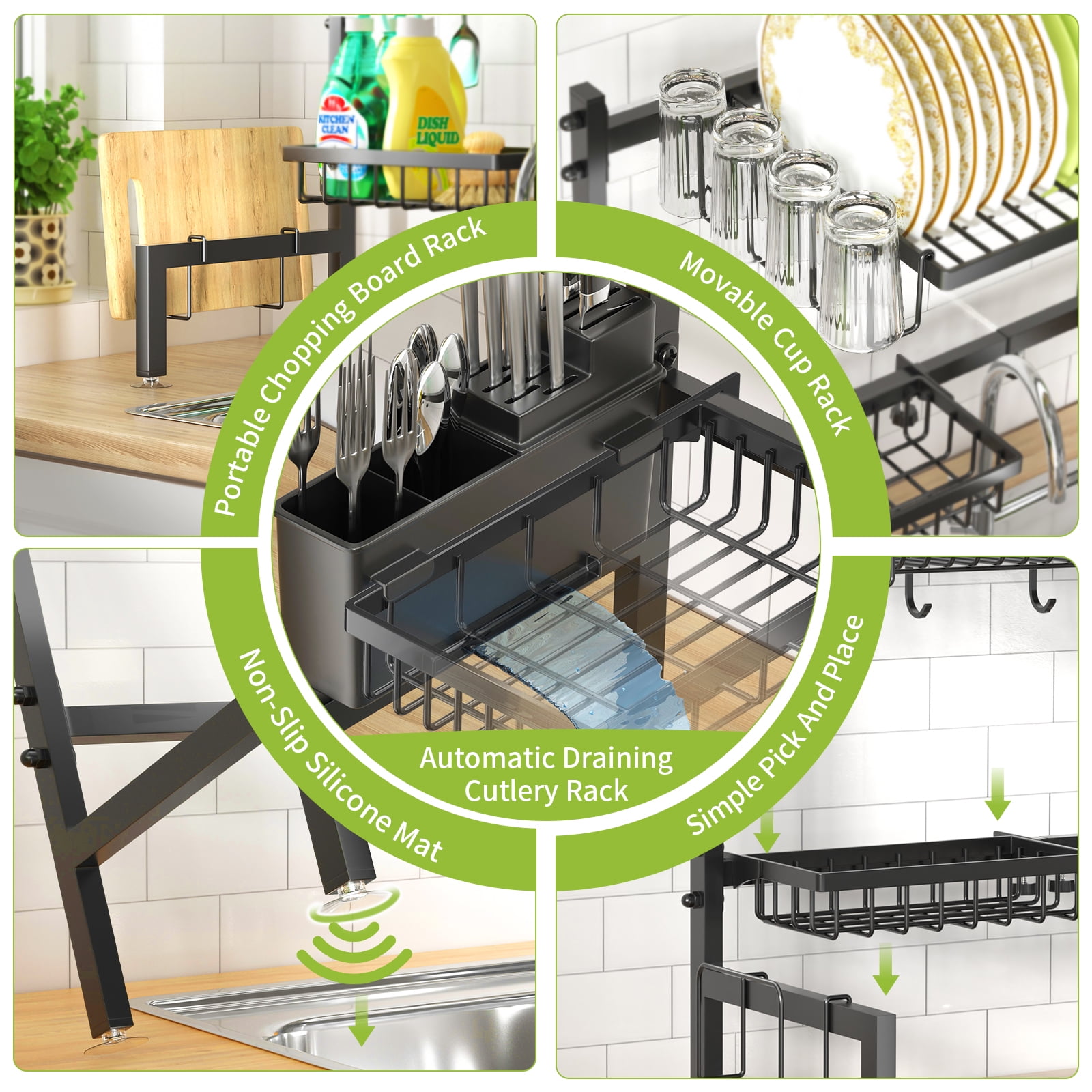 Over The Sink Dish Drying Rack, 24.8"-35.4" Expandable Length & Height,3-Tiers Large Dish Drying Rack Stainless Steel Dish Racks for Kitchen Counter
