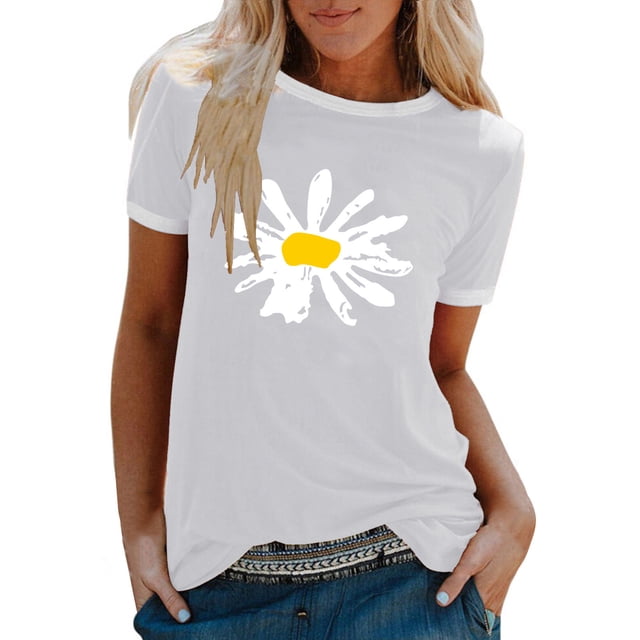 Pompotops Mode Femmes T-Shirt Imprimé Col Rond Manches Courtes Tee Décontracté Blouse