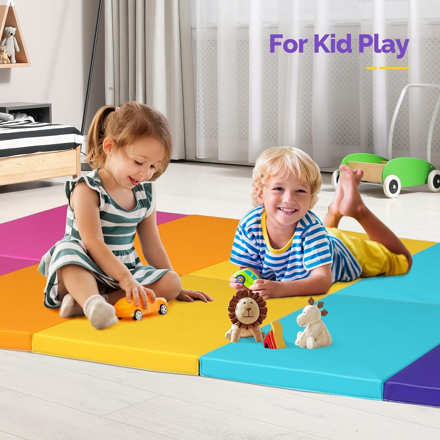 Matladin 1.5" Thick 5-Folding Gymnastics Mat, 6.3'x2.5', Multi-Color Exercise Mat with Handles