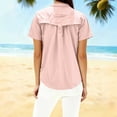 thumbnail image 5 of Hueook Summer Womens Button Down Shirt Women's Solid Color Zippered Pockets Blouses Short Sleeve Button-Up Turndown Collar Casual Fashionable Top Pink L, 5 of 7