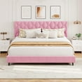 thumbnail image 2 of KING Bed Frame with Upholstered Headboard and Wooden Slats Support, Heavy-Duty Platform Bed Frame with Adjustable Headboard, No Box Spring Needed, Easy Assembly, Noise Free Pink, 2 of 8