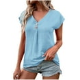 thumbnail image 2 of Summer Saving Wycnly Womens Blouses and Tops Dressy Casual Solid Button up Lightweight Comfy Pullover Tunic Shirts Summer Plain V-Neck Short Sleeve Cute Tees Tops Sky Blue m, 2 of 7