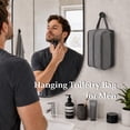 thumbnail image 4 of Travel Toiletry Bag for Men Hanging Dopp Kit Small Nylon Shaving Bag, Water Resistant Bathroom Toiletries Organizer for Traveling, Denim Grey, 4 of 10