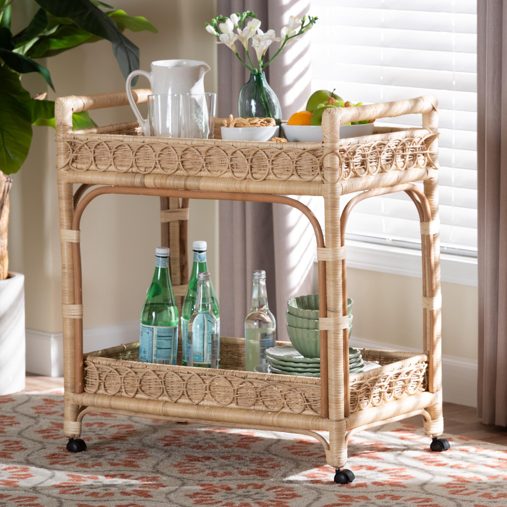 bali & pari Carole Boho Kitchen Cart, 2-Tier, Natural Rattan