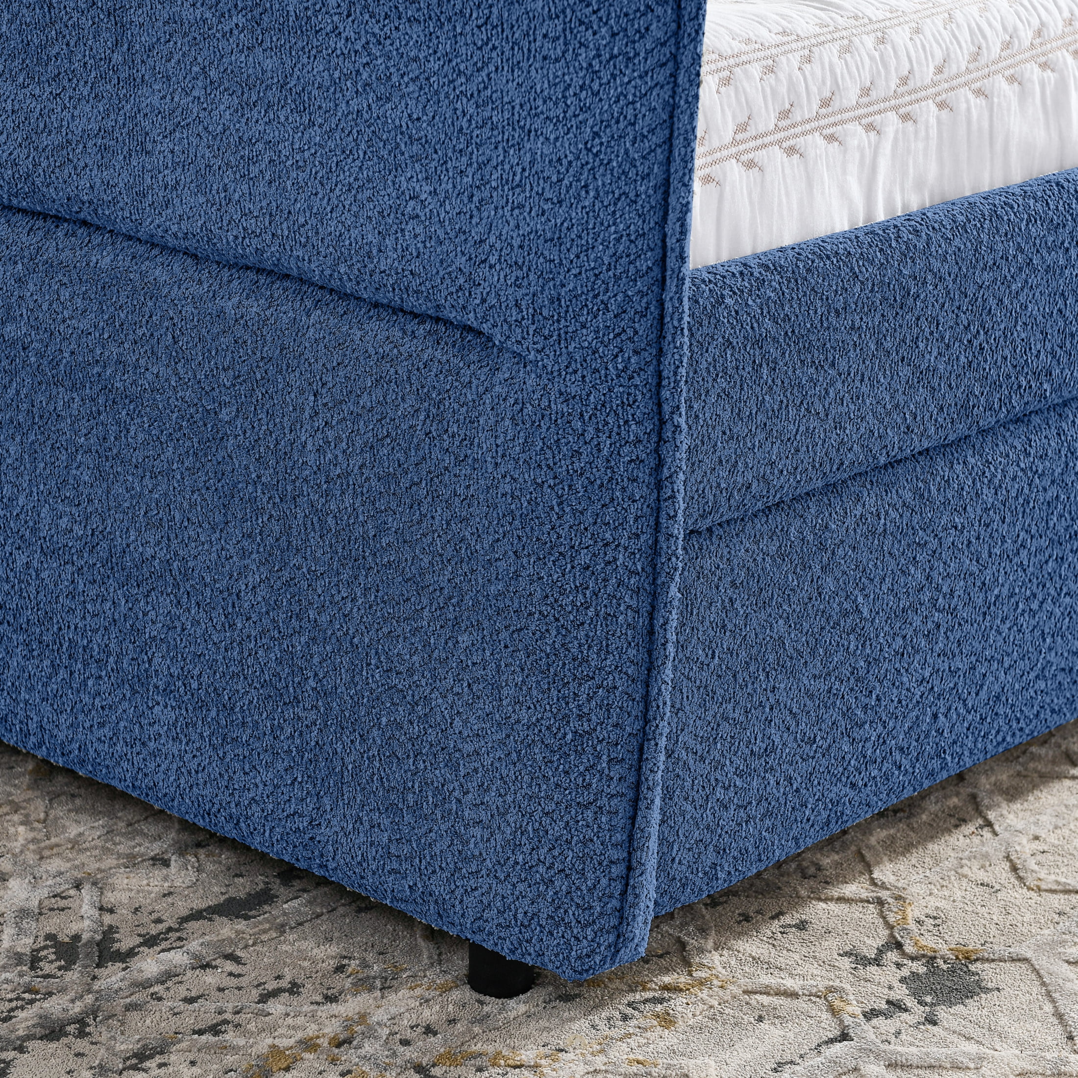 Noble House Zenton Queen Size Boucle Daybed, Upholstered Tufted Sofa Bed Frame with Under-Bed Storage Drawers, Blue