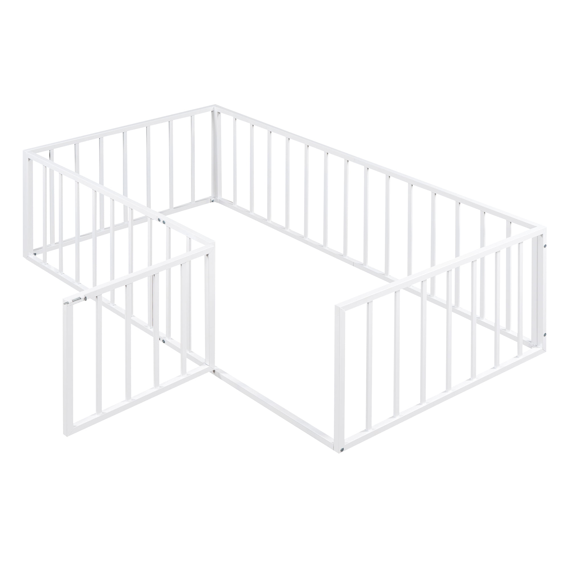 DreamBuck Twin Montessori Floor Bed with Safety Fence and Door, Metal Floor Bed Frame, Minimalist Versatile Floor Bed for Boys, Girls, Twin Bed Frame for room, Playroom