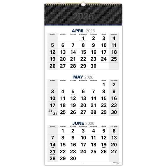 2026-2027 Excello Brands 27" x 13" Academic Year Large Print 3 Month View Wall Calendar, Monthly, 21 Month, Black