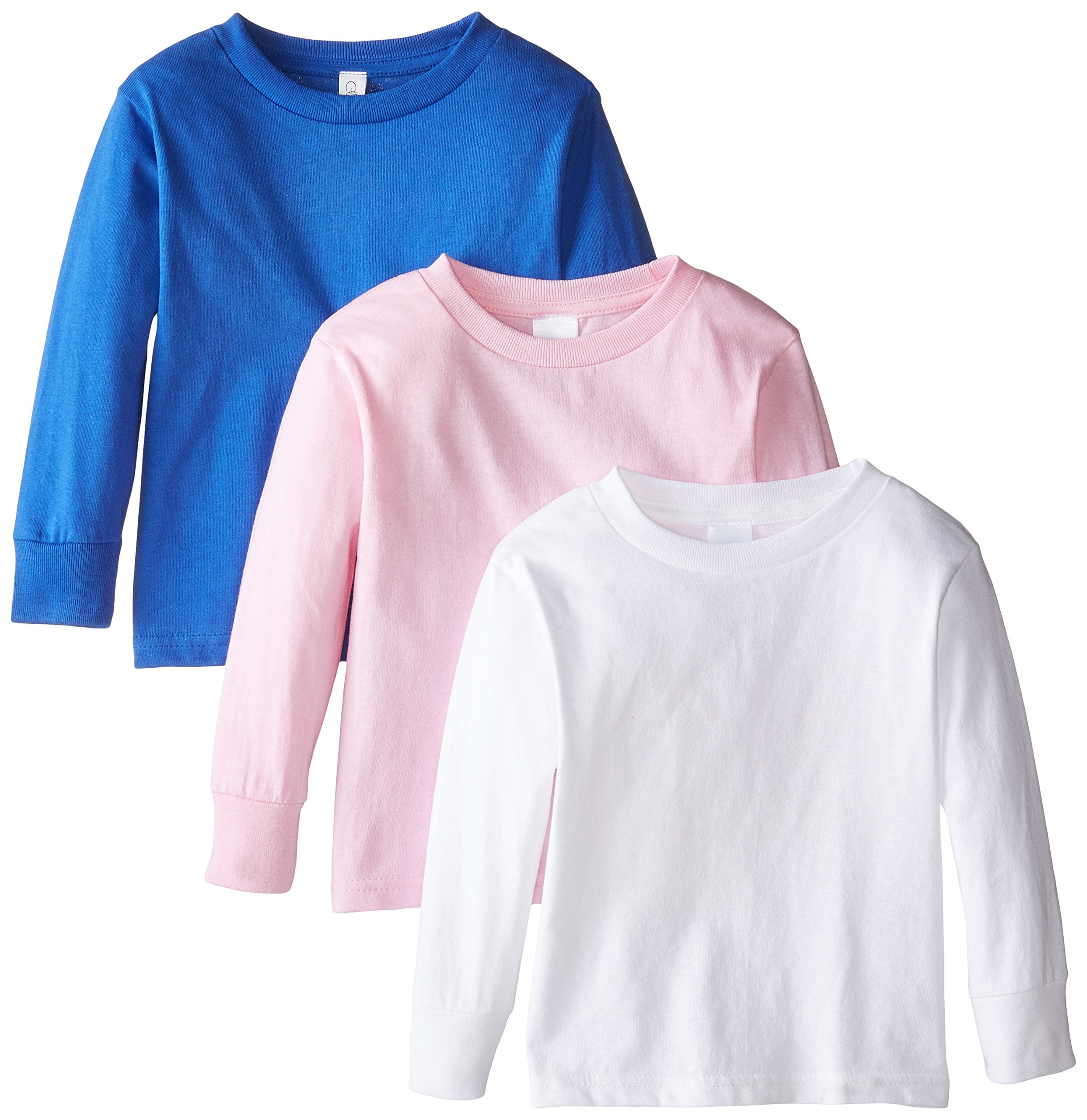 3 Pack Girls Long Sleeve Plain Basic 100% Cotton Top Kids T-Shirt Tops Crew Uniform Tee