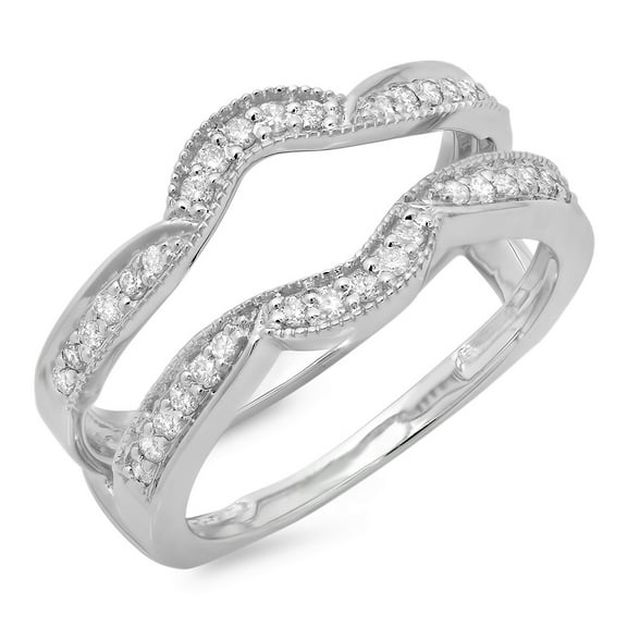 0.35 Carat (ctw) 14K White Gold Round Diamond Ladies Anniversary Wedding Band Enhancer Double Guard Ring 1/3 CT