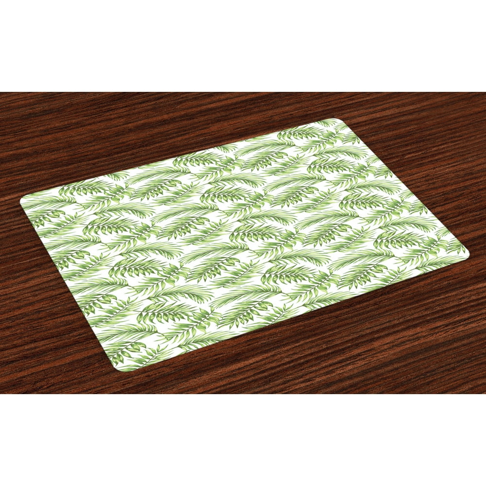 Palm Leaf Placemats Set of 4 Exotic Pattern with Tropical Leaves in