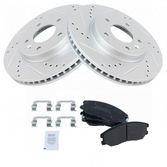 TRQ Front Metallic Brake Pad & Performance Drilled Slotted Coated Rotor Kit