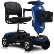 Powered Mobility Scooters  Compact Travel Electric Power Mobility Scooter for Adults - 265 lbs Max Weight, 4 Wheel, 18 in Width Leather Seats, Large Capacity Lead-Acid Battery, Matte Blue