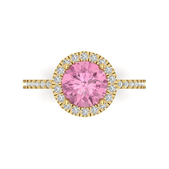 Clara Pucci 14K Yellow Gold 1.8ct Pink Halo Ring for Women