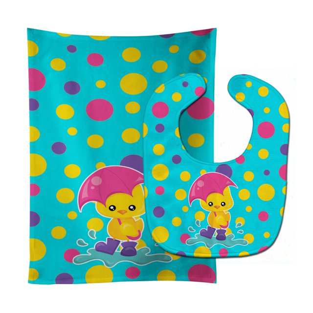 "Treasures Baby Bib & Burp Cloth, Duck in The Rain on Polkadots, Large" Caroline's Treasures BB7101STBU