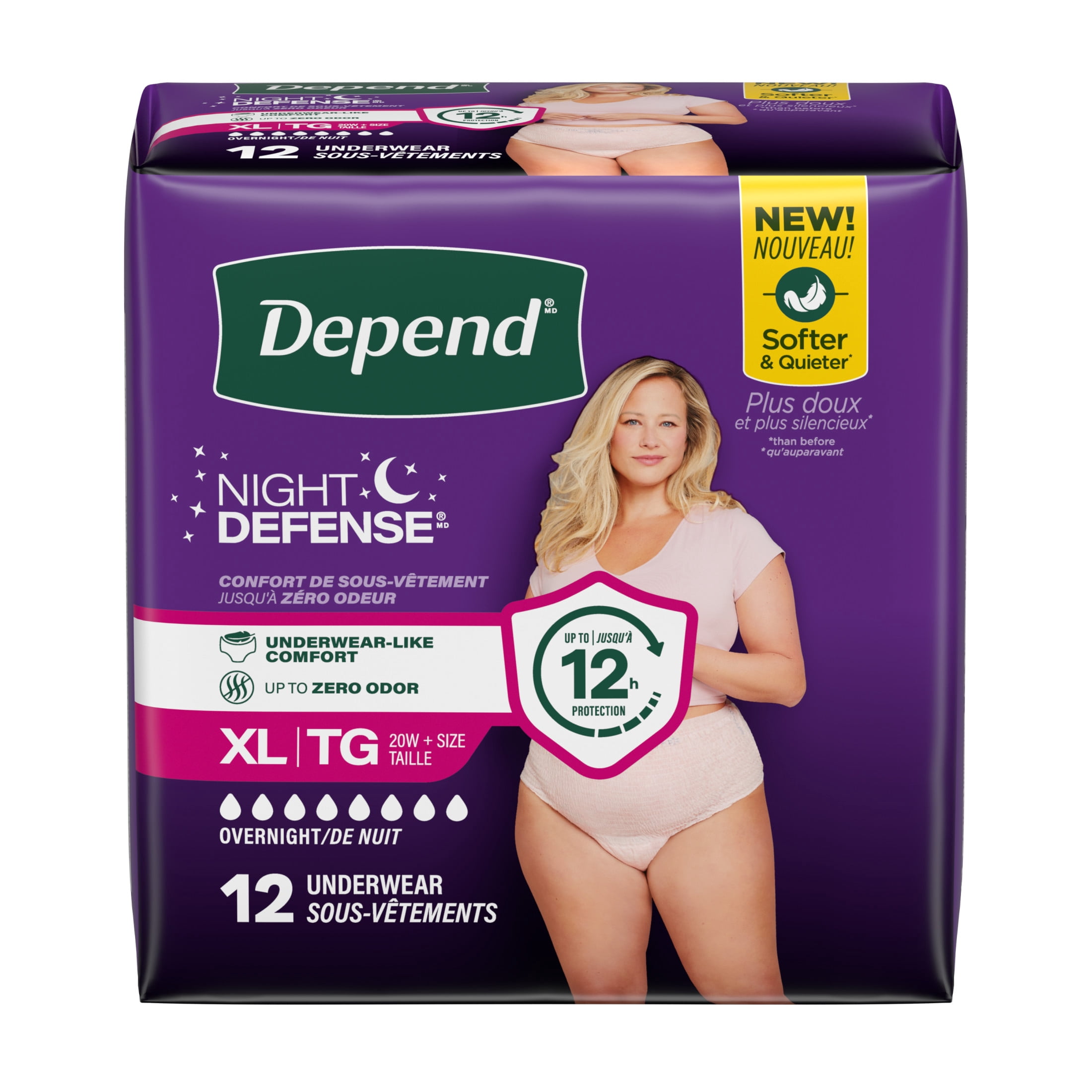 Depend Night Defense Incontinence Underwear for Women, Adult Diapers, XL (12 Count)