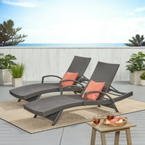 Anthony Outdoor Wicker Arm Chaise Lounges (Set of 2), Grey