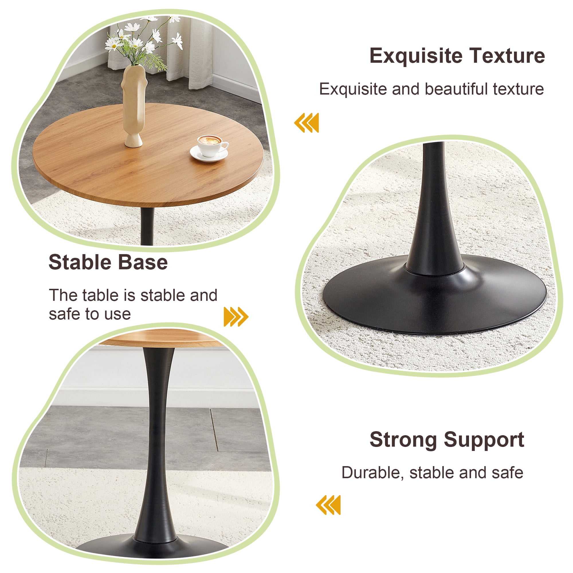 Miniyam 31.5" Round Kitchen Dining Table for 2–4 People, Small Space Pedestal Tulip Table with Engineered Wood Top, Oak&Black