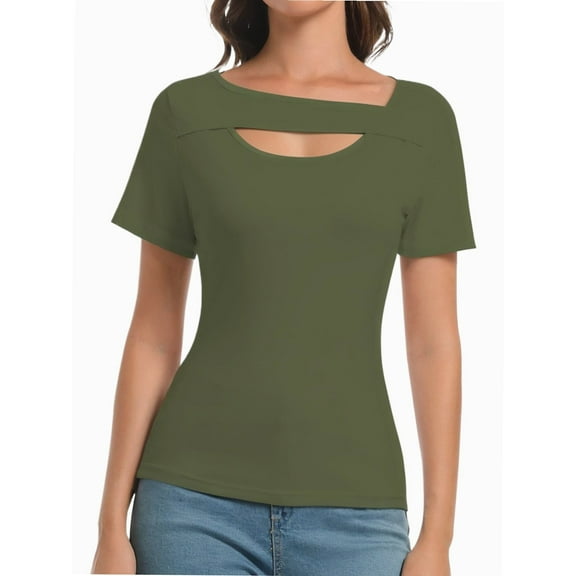 Women's Fashion Clothes One Piece Cutout Short Sleeve Knit Slim Fitted Tee Tshirts