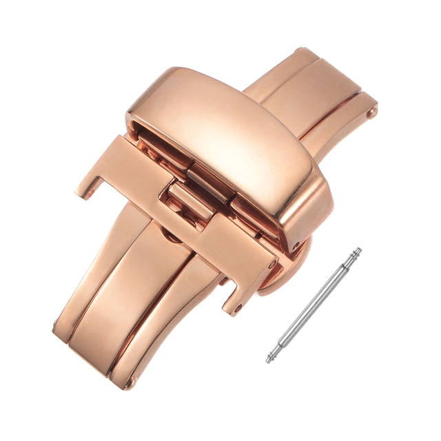 Unique Bargains Folding Watch Clasp Push Button Quick Release for 20mm Leather Watchband Gold Pink