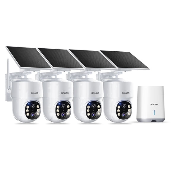 Soliom 5MP Wireless Outdoor Solar Camera (4-Pack) – No Subscription, Auto Tracking, Pan & Tilt, 3K Color Night Vision, Works with 2.4G/5G Routers