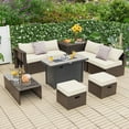 thumbnail image 3 of Topbuy 9 Pieces Outdoor Patio Furniture Set with 42" Propane Fire Pit Table Outdoor PE Wicker Space-Saving Sectional Sofa Set Off White, 3 of 9