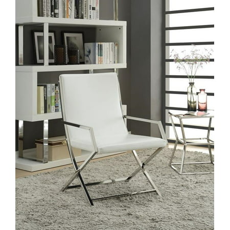 Accent Chair White Pu Stainless Steel Walmart Com