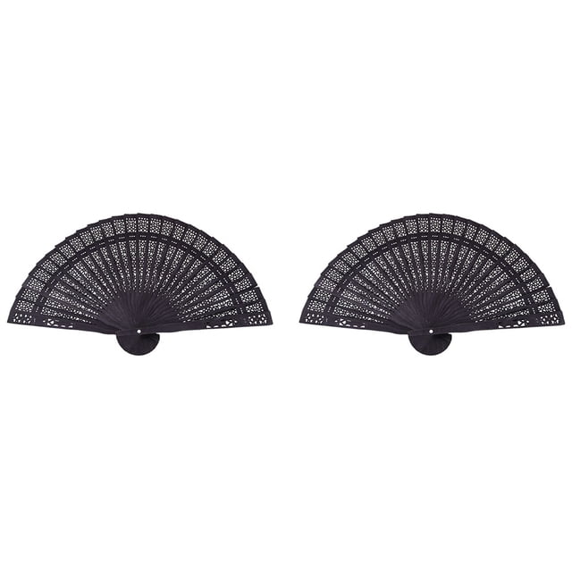 2X Abanico Plegable Japonés de 8 Pulgadas Abanico de Bolsillo de Bambú de Flor de Mano de Madera Negro