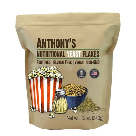 Anthony's Premium Nutritional Yeast Flakes, 12 oz, Fortified, Gluten Free, Non GMO, Vegan