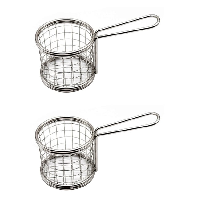 2 piezas de cestas para freír papas fritas pequeñas de acero inoxidable para bocadillos