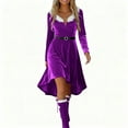 thumbnail image 2 of purcolt Womens Fall Winter Velvet Dresses Long Sleeve V-Neck High Low Dresses A-Line Swing Dress for Holiday Cocktail Evening Party, 2 of 6