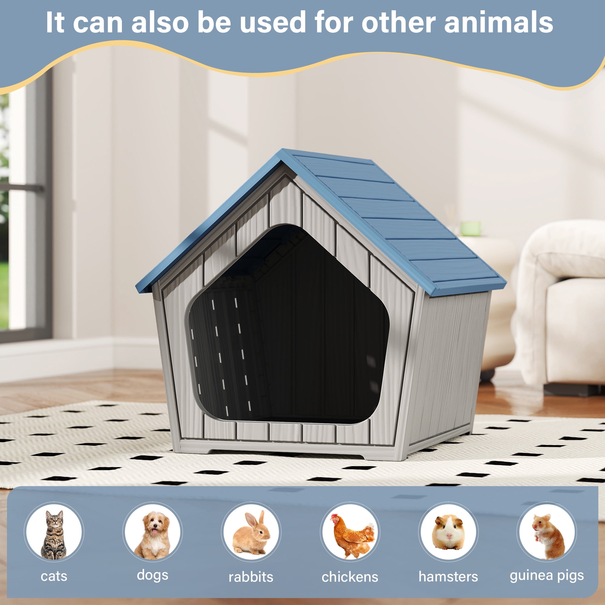 LHBcraft Outdoor Cat House,Weatherproof Resin Cat Shelter for Stray & Feral Cats,Durable All-Season Pet House for Indoor & Outdoor,Blue