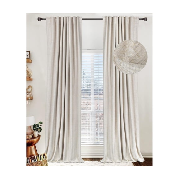 AUQ 100% Blackout Shield Linen Blackout Curtains for Bedroom 96 Inches Long,Back Tab/Rod Pocket Living Room Drapes,Thermal Insulated Blackout Curtains 2 Panels Set,50" W x 96" L,Cream