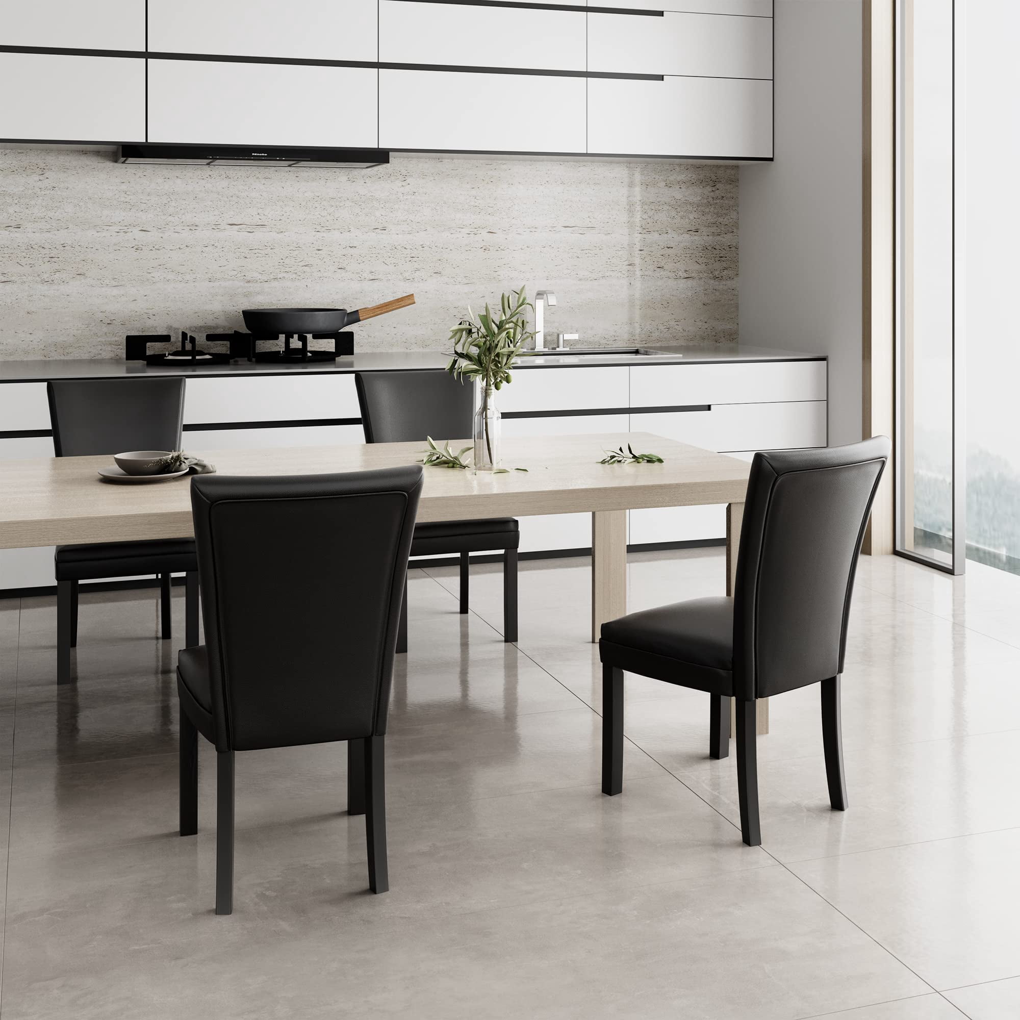 JESONVID Faux Leather and Solid Wood Dining Chairs, Black (Set of 4)