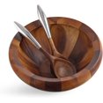 thumbnail image 5 of Nambe Yaro Acacia Wood Salad Bowl with 2 Salad Servers  Made of Acacia wood and Nambe Alloy  Large Deep Wooden Bowls  Acacia Wood Salad Bowl Set  Designed by Sean Ohara, 5 of 7