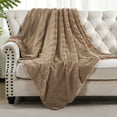 thumbnail image 5 of Home Soft Things Shaggy Wavy Faux Fur Throw Blanket with Micromink Back, Luxury Soft Cozy Plush Fluffy Fuzzy Reversible Thick Warm Throw Blanket, 50x60 inches, Light Taupe, 5 of 11