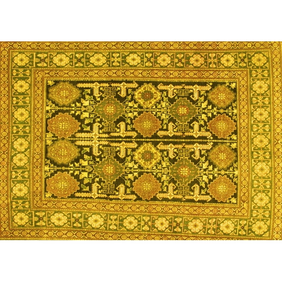 Ahgly Company Machine Washable Indoor Rectangle Persian Yellow Traditional Area Rugs, 4' x 6'