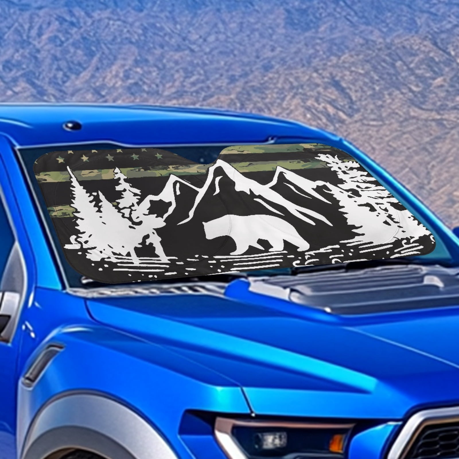 Jeiento Camouflage Peak Car Windshield Sun Shade Foldable Automotive Front Window Sunshade Protector Heat and UV Rays That Keeps Vehicle Cool Universal Vehicle Accessories