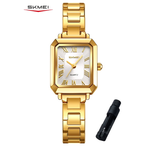 SKMEI Watches for Women Rectangular Ladies Quartz Watch Elegant Dainty Stainless Steel Womens Small Gold Watch