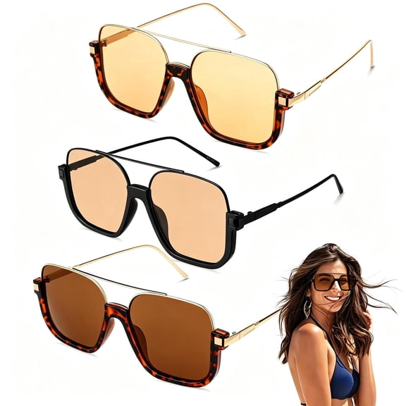 Bocaoying 3 Pack Women's Polarized Oversized Aviator Sunglasses, UV400 Protection Eyewear for Driving Beach Daily Wear