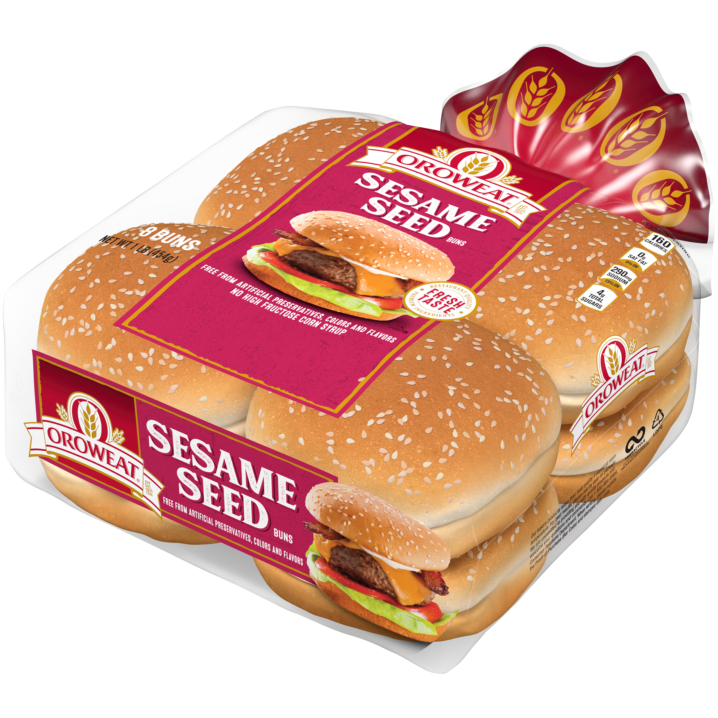 Oroweat Sesame Seeded Regular Sandwich Rolls, Shelf-Stable, 8 Buns, 16 oz