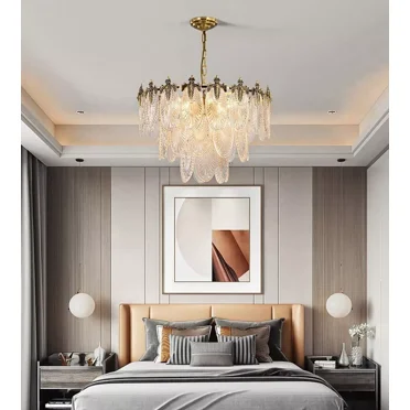 FINE MAKER 23.6" Modern 8 Light Gold Crystal Glass Chandelier