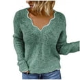 thumbnail image 2 of PVCS Blouse Rétro Décontractée pour Femmes, Couleur Unie, Col en V, Manches Longues, Brodée, T-shirt, Chandail, 2 of 7