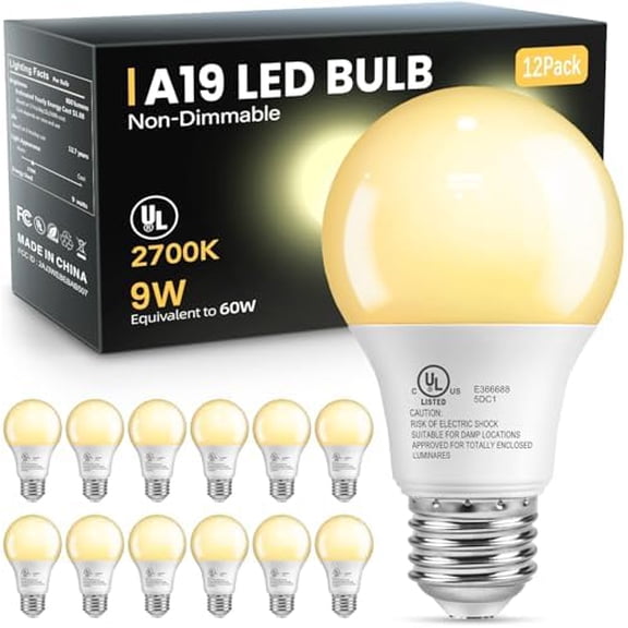 60 Watt Equivalent A19 LED Bulb, Soft White 2700K, 9W E26 Standard Base, UL Listed 800 Lumens 120V, Non-Dimmable, Energy Saving Lightbulbs for Bedroom Indoor$$Tools & Hardware Other