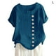 thumbnail image 1 of Blusa De Lino Camisa De Manga Corta Suelta Cuello Redondo Mujer Top De Verano, Azul, L seitruly AP001856-19, 1 of 5