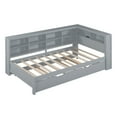 thumbnail image 3 of Wooden Twin Size DayBed with Twin Trundle, Headboard with Storage Shelf and USB Charging Ports, Bed Frame for Bedroom Living Room (Grey), 3 of 7