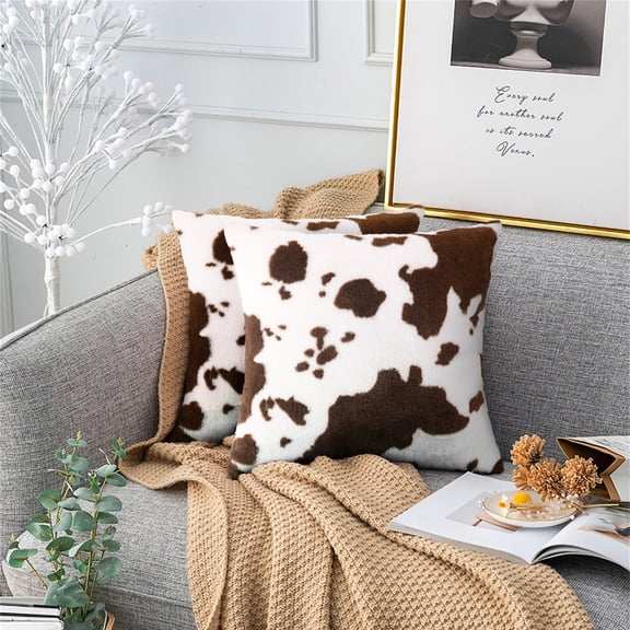 Darzheoy 17" Cowhide Pillow Covers, Cow Skin Decorative Throw Pillow Covers, Farm Animal Print Plush Home Decor Cushion Cover for Couch Sofa Living Room Outdoor Car